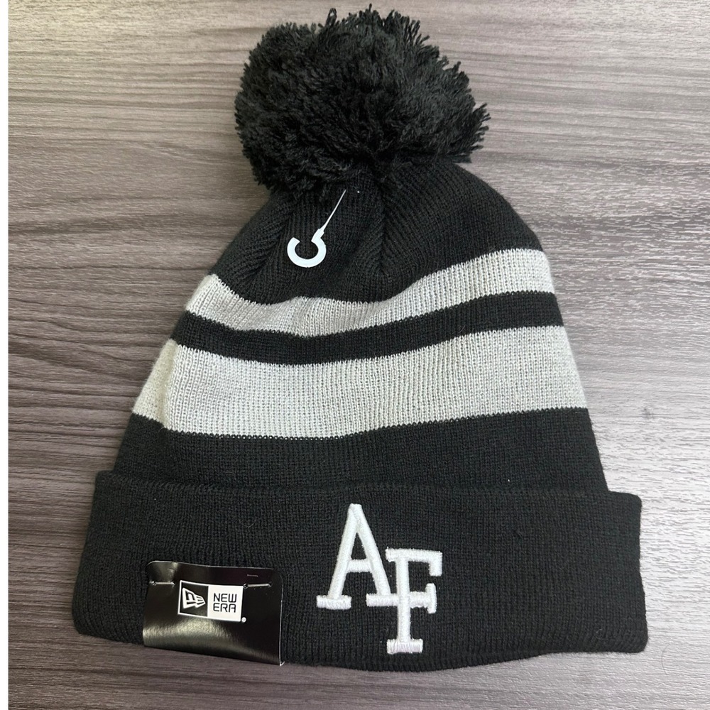 New Era Air Force Falcons Beanie Hat Black Grey Striped Pom Pom Knit Cap NWT